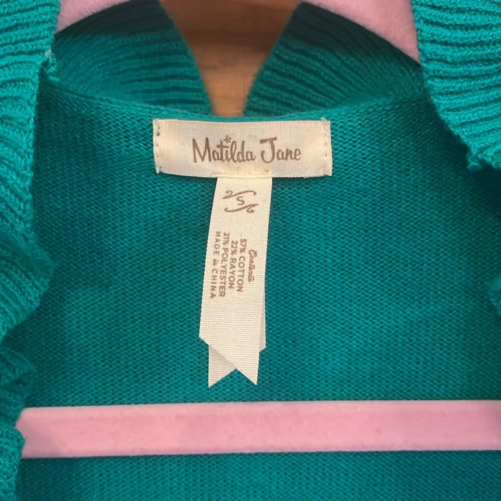Matilda Jane size Small Women’s Spring To Mind Green Ruffle Cardigan Sweater - Picture 2 of 4
